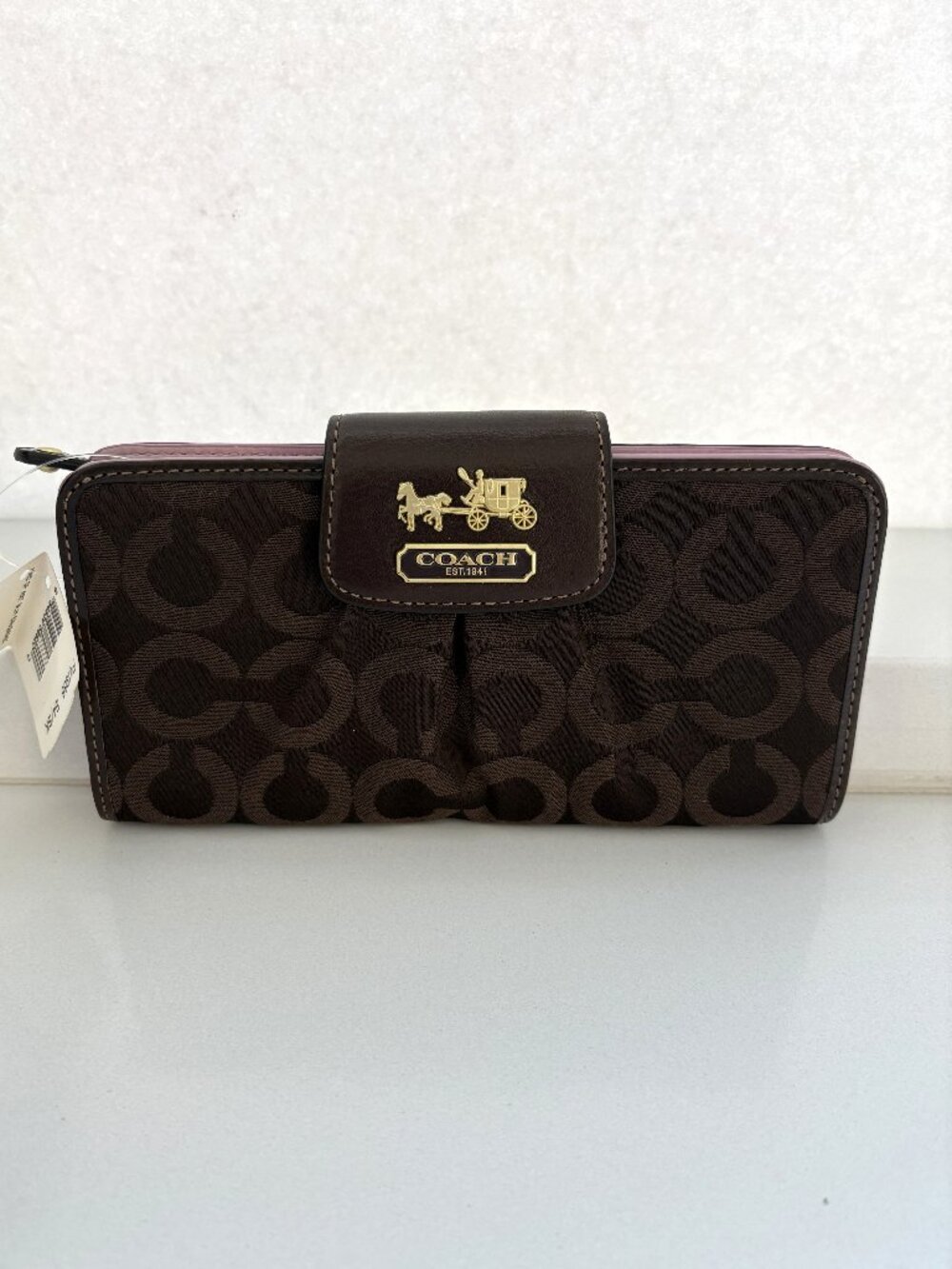 Coach Madison Op Art Slim Envelope Wallet Signature Leather Brown 41985 NEW